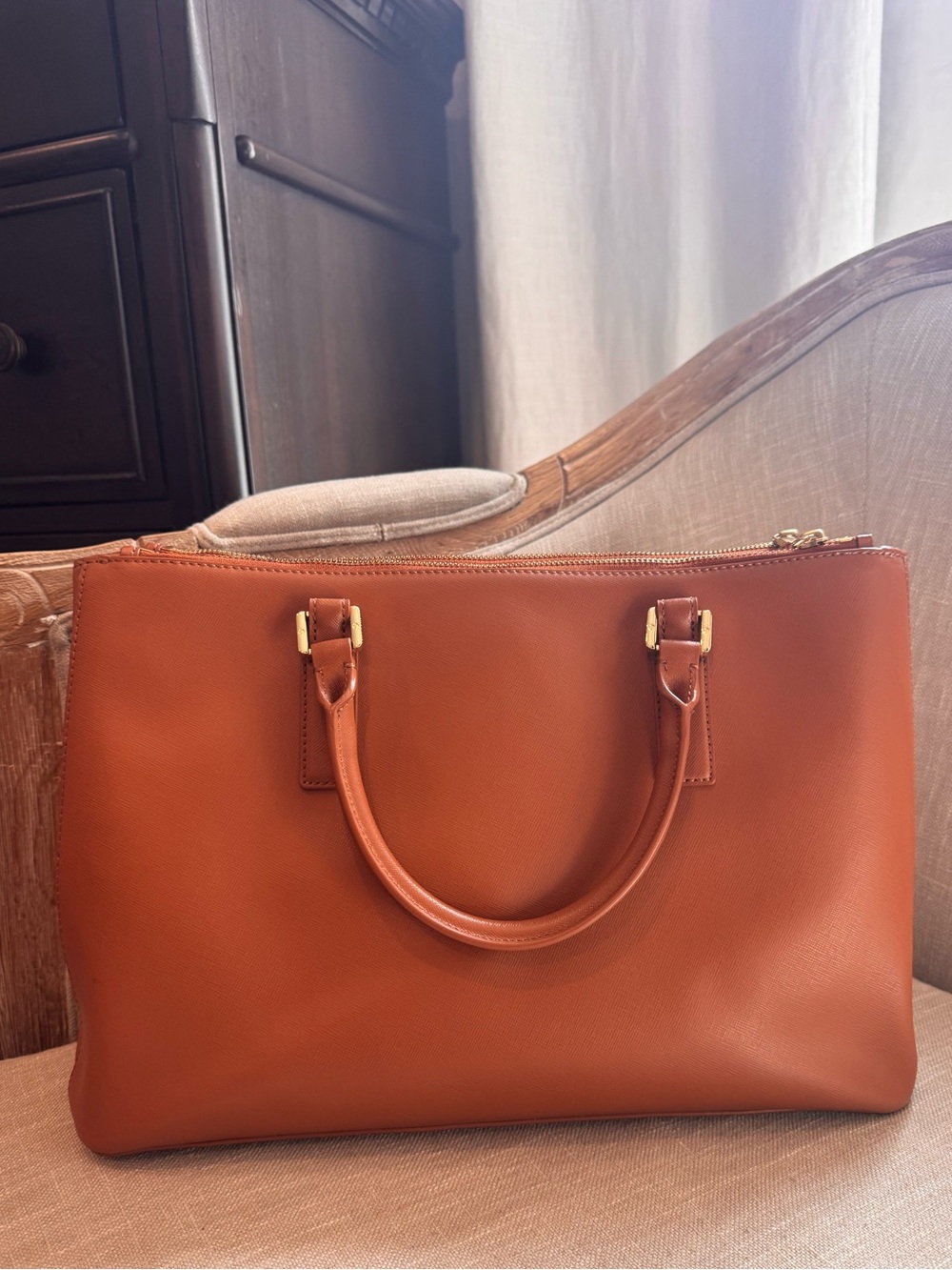 Tory Burch Cognac Leather Satchel with Detachable Strap - Picture 3 of 10
